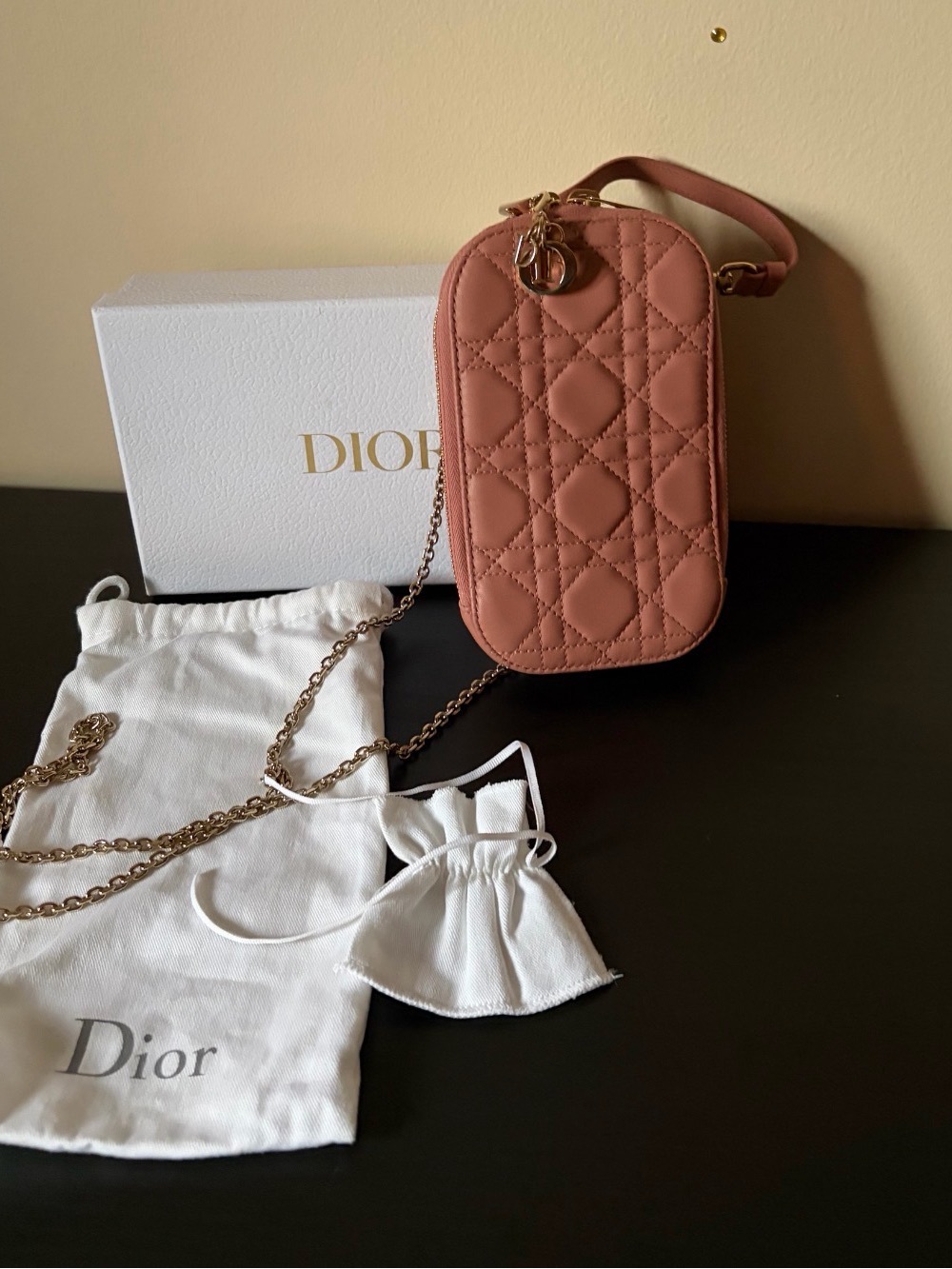 100% AUTHENTIC Dior Quilted NUDE COLOUR Crossbody Phone Pouch